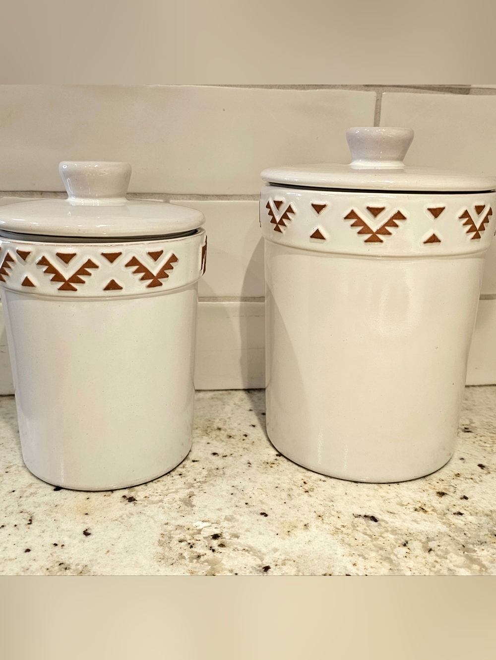 Frankoma White Glaze Canister Set 2 W Lid Terracotta Southwest Native American